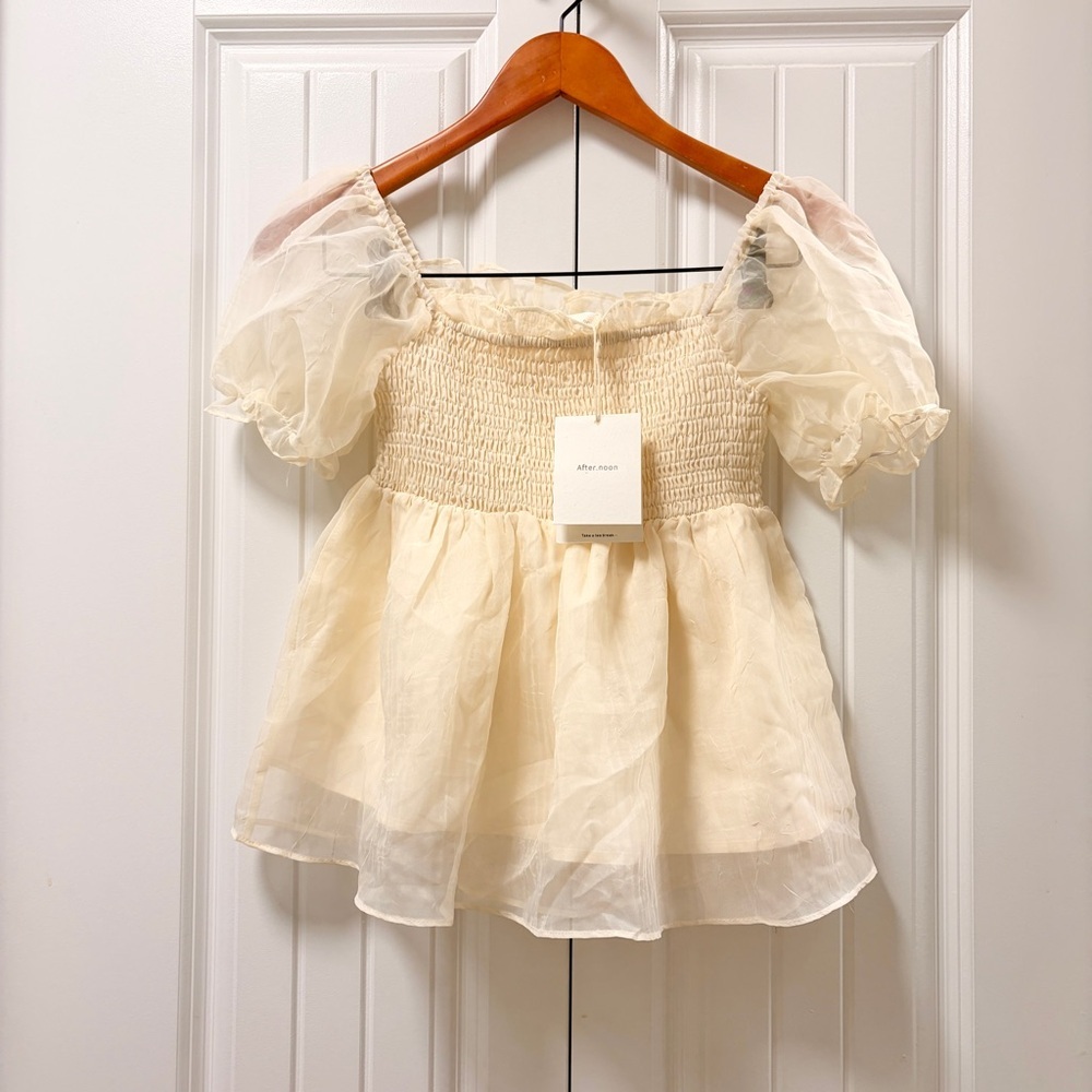 Cottagecore Puff Sleeve Peasant Blouse Cream Beige